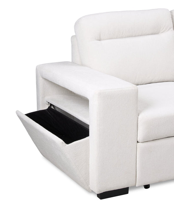 Coast 3-Piece Right-Facing Ivory White Fabric Sleeper Sectional with Storage Chaise and Storage Armrest