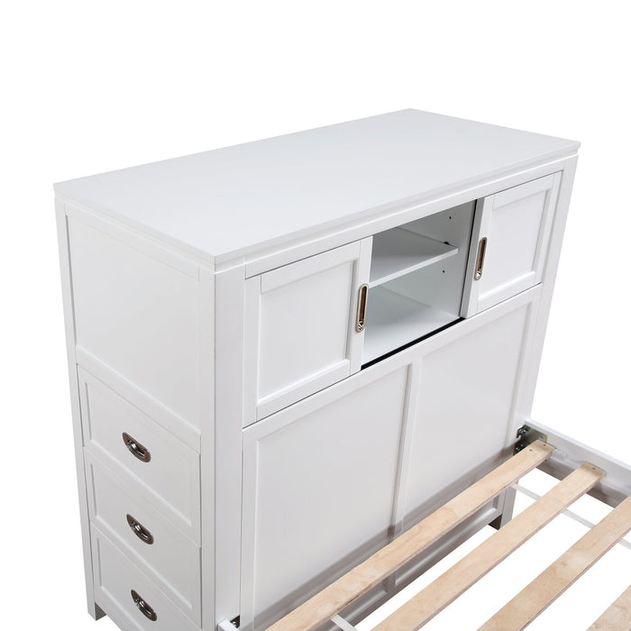 Quinn Platform Bed with Bookcase Headboard, Built-in Desk & Stool, White - Twin Size