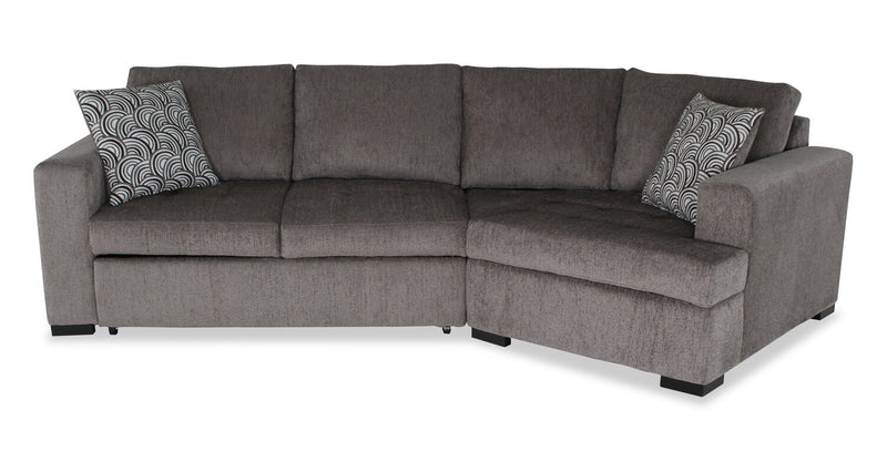 Made in Canada Legend 2-Piece Right-Facing Chenille Fabric Cuddler Sleeper Sectional - Pewter Brown