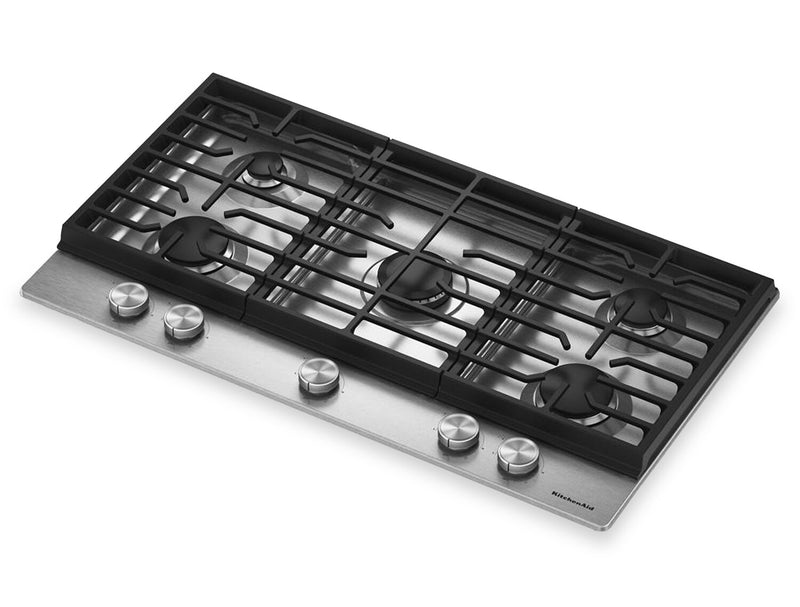 KitchenAid 36\" Gas-on-Metal Cooktop with Cast-Iron Grates – Stainless Steel - KCGK336SSS
