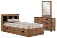 Driftwood Mates Bed 5pc Set with Storage Headboard, Dresser & Mirror, Brown - Full Size 