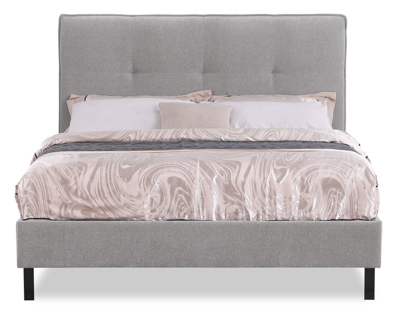 Amos Upholstered Platform Bed Base in Grey Fabric - Full Size