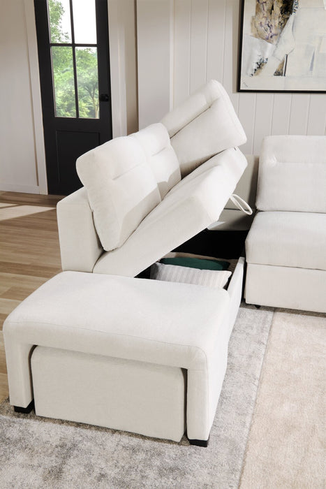 Primo Coast 3-Piece Left-Facing Ivory White Fabric Sleeper Sectional with Storage Chaise and Storage Armrest