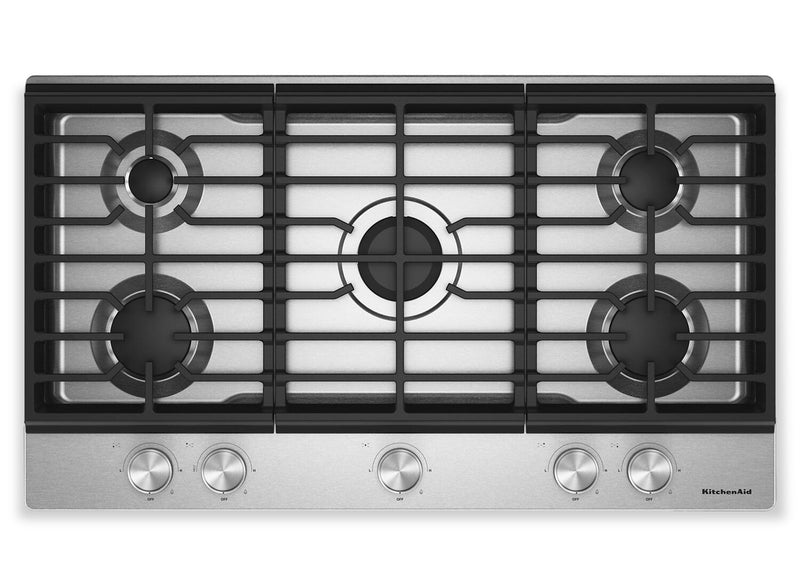 KitchenAid 36\" Gas-on-Metal Cooktop with Cast-Iron Grates – Stainless Steel - KCGK336SSS