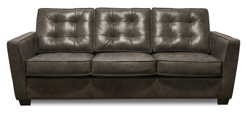 Clark 85\" Genuine Leather Sofa with Button Tufting – Charcoal 