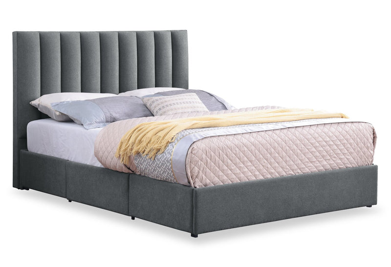 Amos Upholstered Headboard in Charcoal Fabric, Channelled - Queen Size
