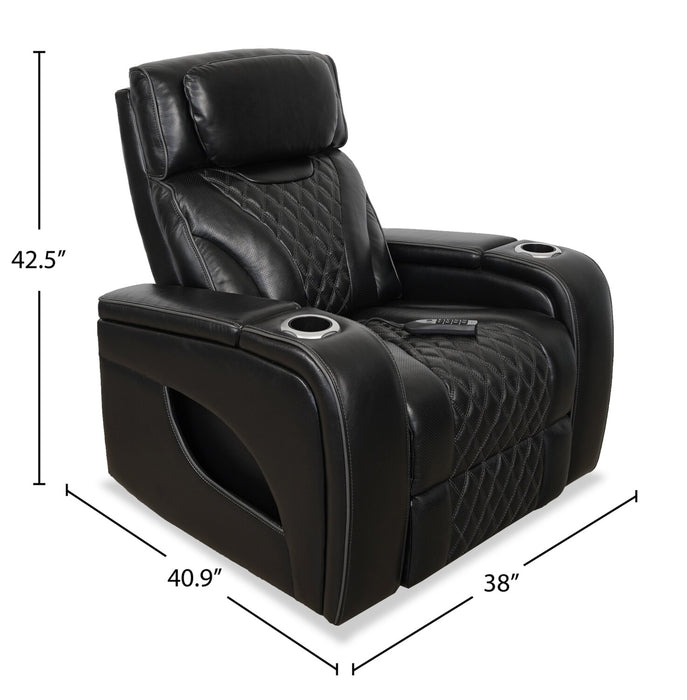 Elite 38\" Genuine Leather Massage Power Reclining Chair with Immersive Audio and Power Headrest - Black