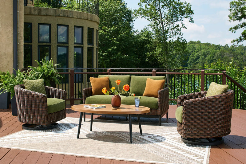 Tofino Outdoor Patio Oval Coffee Table - 22\"W, Aluminum, UV & Weather Resistant - Brown/Black