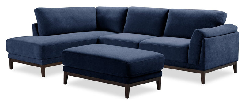 Horizon 2-Piece Left-Facing Fabric Sectional with Wood Base and Legs - Navy