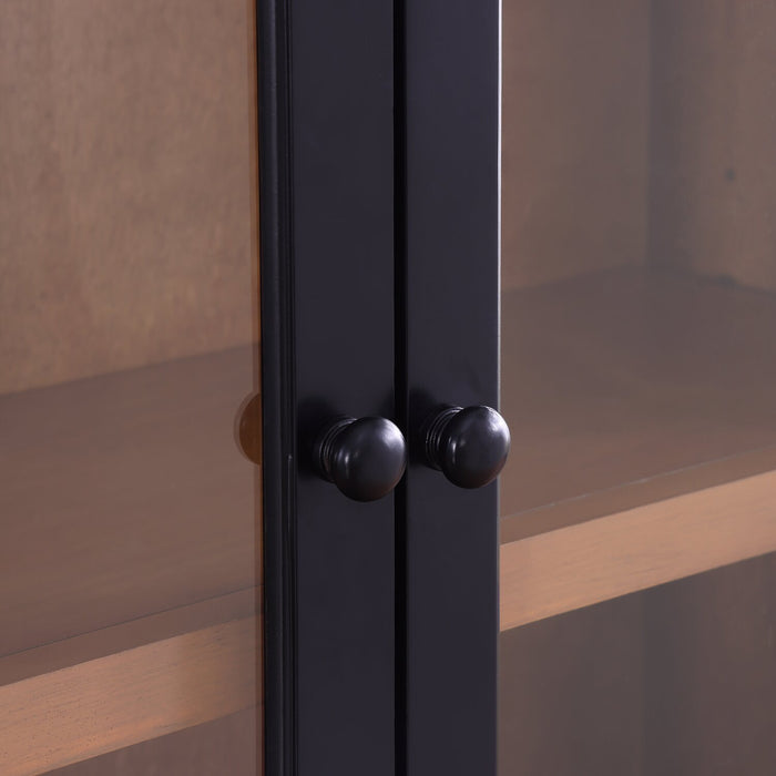 Kort & Co Aeris 36\" Arched Curio Cabinet with Glass Doors – Matte Black and Natural Oak 