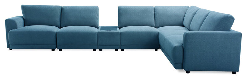 Voyage Modular 7-Piece Fabric Sectional with Console and Removable Back Cushions – Blue