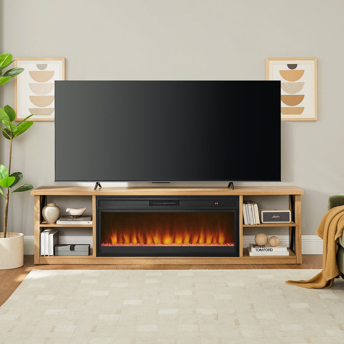Wendel 80\" Electric Fireplace Tv Stand with Storage for TVs up to 85\" – Natural Oak 