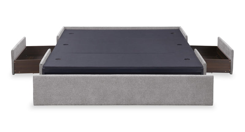Amos Upholstered Storage Bed in Grey Fabric with Channelled Headboard & 3 Built-in Drawers - King Size