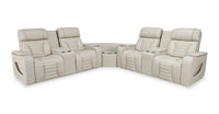 Zen 3-Piece Apricot Faux Leather Power Reclining Massage Sectional with Two Refrigerator Consoles 