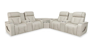 Zen 3-Piece Apricot Faux Leather Power Reclining Massage Sectional with Two Refrigerator Consoles