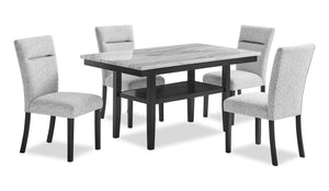 Libra 5pc Dining Set with Table & 4 Chairs, Marble-Look Top, 60