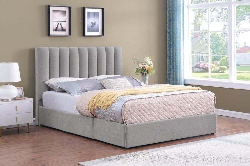 Amos Upholstered Headboard in Grey Fabric, Channelled - Queen Size