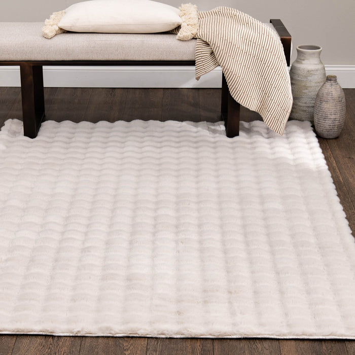Dream Step Memory Foam Bubble Ivory Faux Fur Area Rug - 7' x 10'