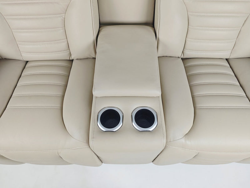 Zen 75.5\" Leather-Look Fabric Power Reclining Massage Loveseat with Refrigerator Console - Apricot