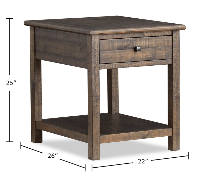 Edwin 22” Country Pine End Table with Storage - Homestead Brown