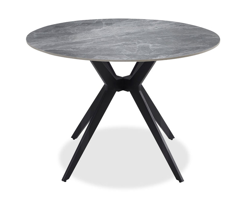Luka 5pc Dining Set with Table & 4 Chairs, Sintered Stone Top, Metal, 43.5\"W Round - Grey