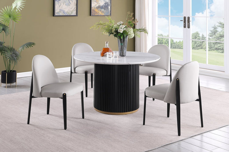 Kort & Co. Capri Dining Table with Marble-Look Top & Gold Accent, 47\"W Round - Black/White