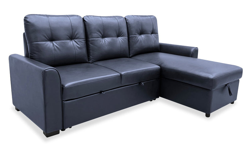 Carter 2-Piece Right-Facing Leather-Look Fabric Sleeper Sectional with Storage Chaise - Black