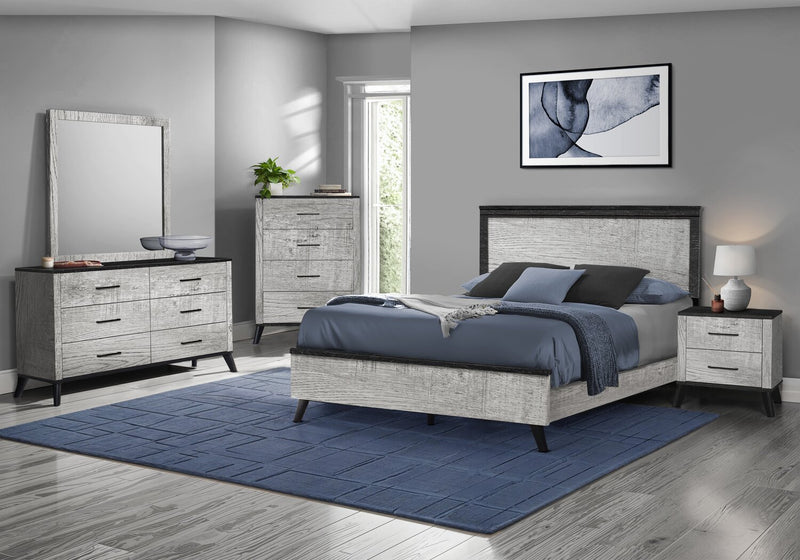 Blake Panel Bed with Headboard & Frame, Grey & Black - Queen Size