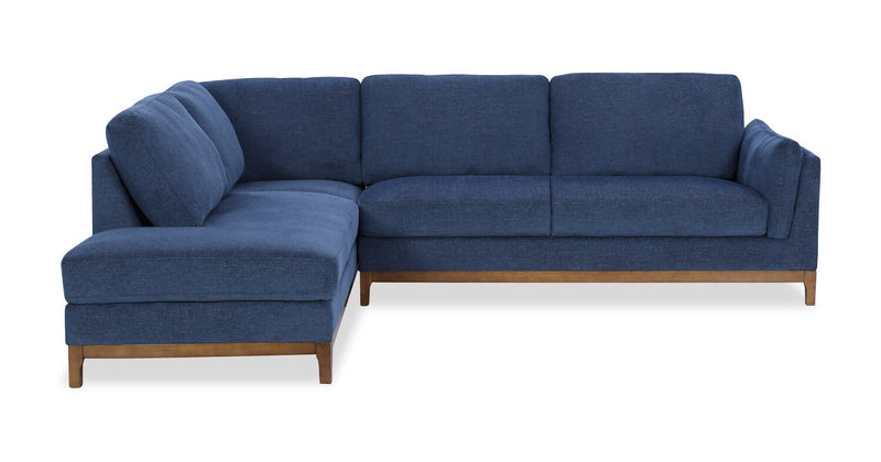 Zara 2-Piece Left-Facing Fabric Sectional with Chaise and Wood Legs - Navy