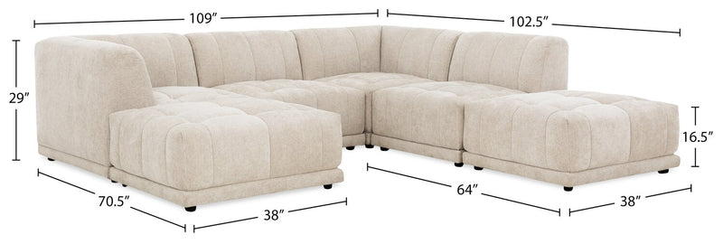 Oaklyn Modular 6-Piece Fabric Sectional with Ottomans and Tufted Seat Cushions – Beige