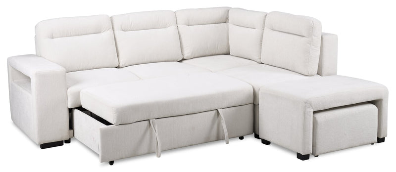 Coast 3-Piece Right-Facing Ivory White Fabric Sleeper Sectional with Storage Chaise and Storage Armrest