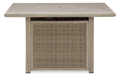 Muskoka Outdoor Patio Fire Pit Table - 50,000 BTU, Resin Wicker, Metal - Beige | Foyer-table Muskoka pour la terrasse à l’extérieur - 50 000 BTU, osier en résine, métal - beige