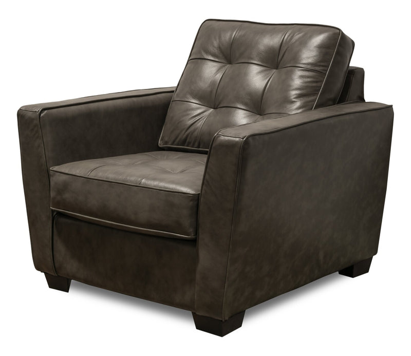 Clark 37\" Genuine Leather Accent Chair with Button Tufting – Charcoal