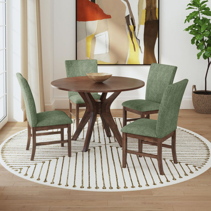 Rain 5pc Dining Set with Table & 4 Green Chairs, 45\"W Round - Green/Brown