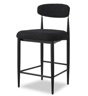 Kort & Co. Capri Counter-Height Stool with Boucle Fabric & Gold Accent, Metal - Black