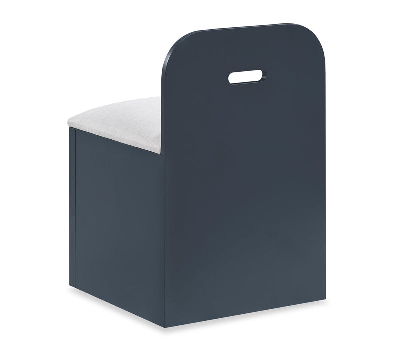 Quinn Platform Bed with Bookcase Headboard, Built-in Desk & Stool, Blue - Full Size