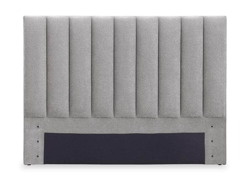 Amos Upholstered Platform Bed in Grey Fabric with Channelled Headboard - Full Size