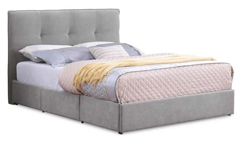 Amos Upholstered Storage Bed Base in Grey Fabric with 3 Built-in Drawers  - Full Size