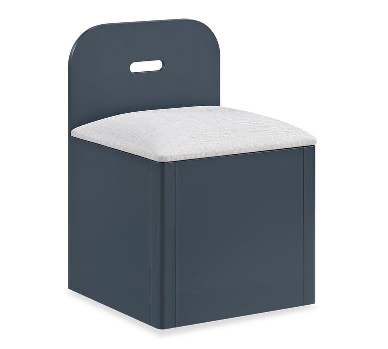 Quinn Platform Bed with Bookcase Headboard, Built-in Desk & Stool, Blue - Twin Size