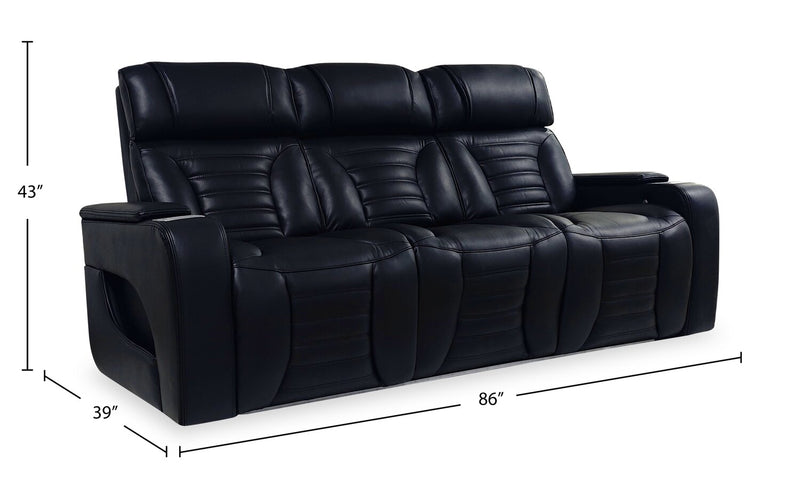 Zen 86\" Leather-Look Fabric Power Reclining Massage Sofa with Power Headrests and Drop-Down Console - Black