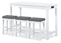 Noah 60” Modern Dinette with 3 Counter-Height Stools and USB Ports - White