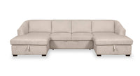 Envy 3-Piece Chenille Fabric Sleeper Sectional with Two Storage Chaises - Almond Beige 