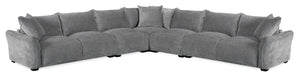 Reflect 5-Piece Grey Chenille Fabric Sectional with Reversible Back Cushions and Wood Legs