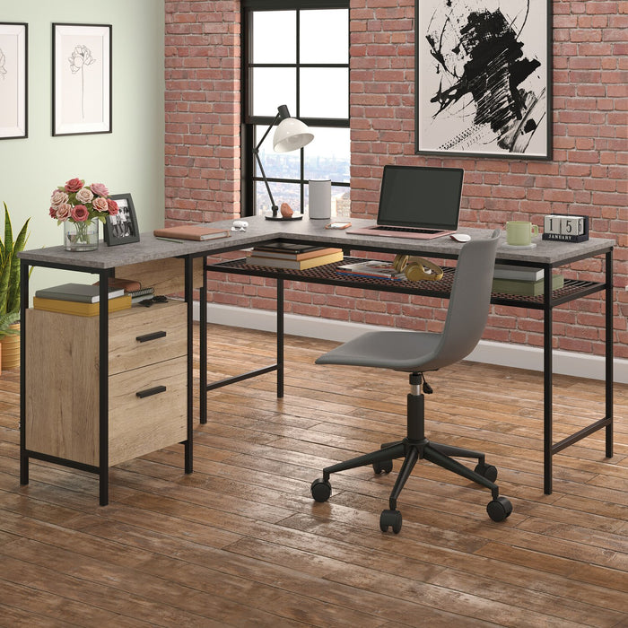 Bradley 55.91\" L-Shaped Office Desk with Cabinet – Prime Oak