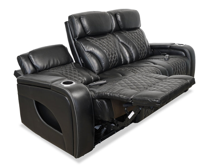 Elite 86\" Genuine Leather Massage Power Reclining Sofa with Immersive Audio and Power Headrests - Black
