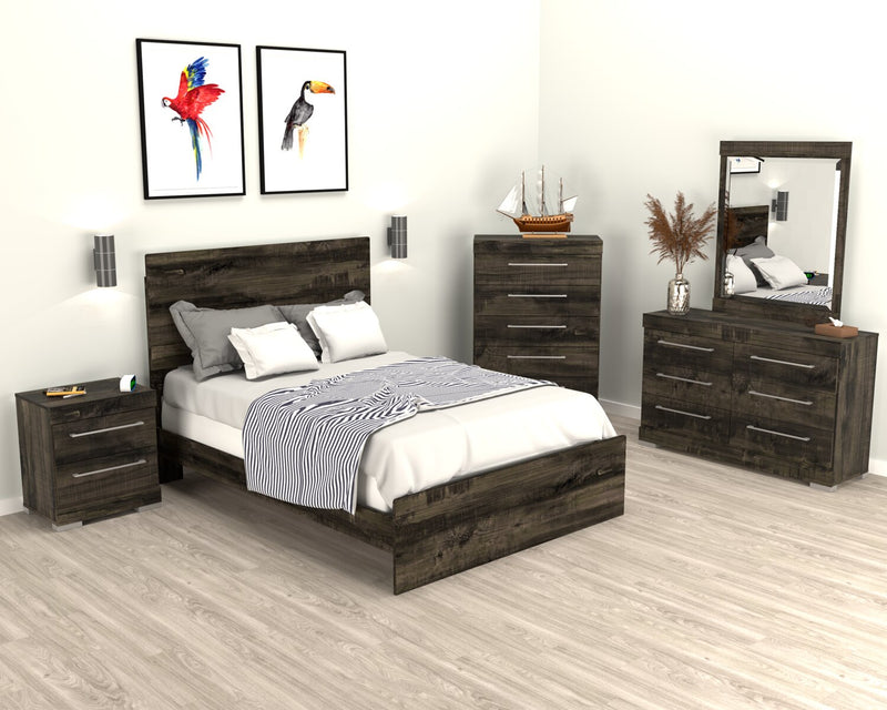 Riley 5pc Bedroom Set with Panel Bed, Dresser & Mirror, Made in Canada, Grey - Full Size