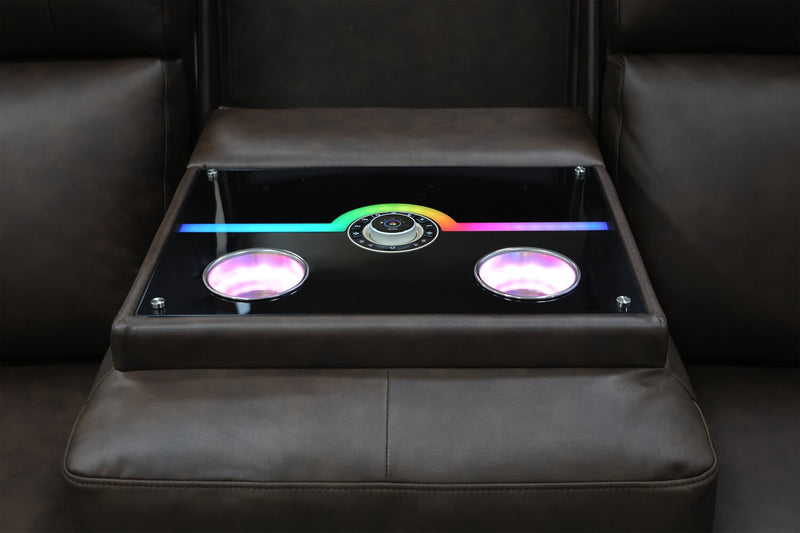 Vibe 85\" Genuine Leather Massage Power Reclining Sofa with Immersive Audio and Power Headrests - Brown