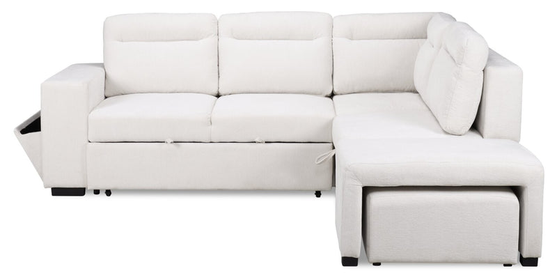 Coast 3-Piece Right-Facing Ivory White Fabric Sleeper Sectional with Storage Chaise and Storage Armrest