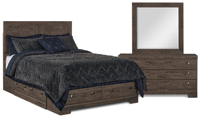 Yorkdale 5pc Bedroom Set with 6-Drawer Storage Bed, Dresser & Mirror, Grey - Queen Size | Ensemble de chambre à coucher Yorkdale 5 pièces avec lit de rangement à 6 tiroirs, commode et miroir…