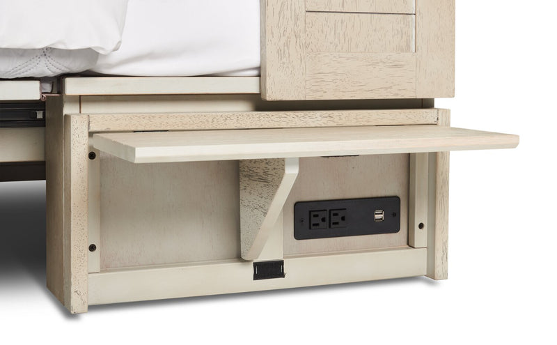 Parker Cabinet Bed with Memory Foam Mattress, Brushed Driftwood - Queen Size   